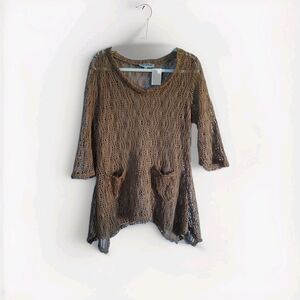 Closet Full Open Knit Brown Top/Topper Women's Medium Asymmetrical Hem NEW